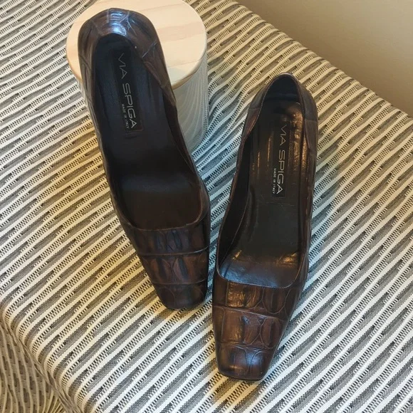 Via Spiga Croc Embossed 3" Heels - Picture 6 of 9